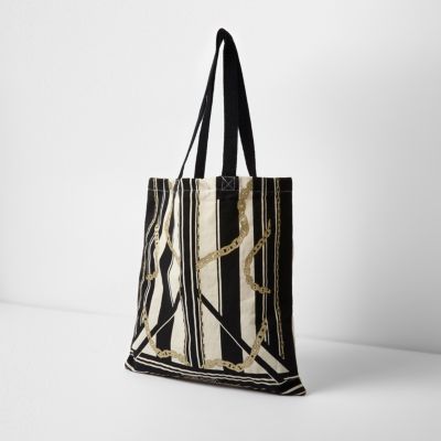Beige stripe and chain print shopper bag